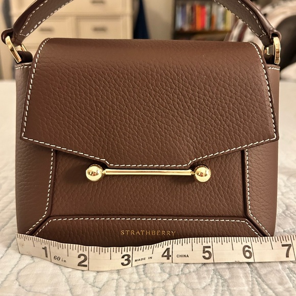 STRATHBERRY Mosaic Nano Leather Top-Handle Handbag Crossbody in Chocolate Brown - Picture 11 of 16